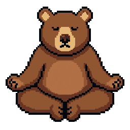 Yoga Bear — a meditating pixel-art bear